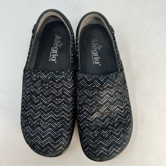 ALEGRIA Shoes Women 5 Black Silver Chevron Leather Slip On Comfort Loafers Nurse - Picture 5 of 11